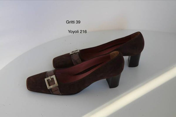216) Gritti 39 suede bruine leren instappers