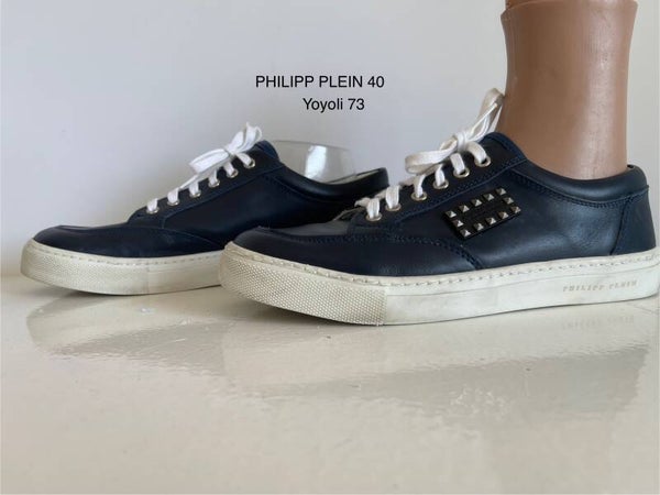 73)Philipp plein 40 donkerblauw leren sneakers