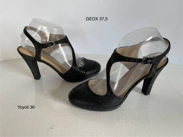 36 ) Geox 37,5 zwart leren pumps prachtig model (nieuw