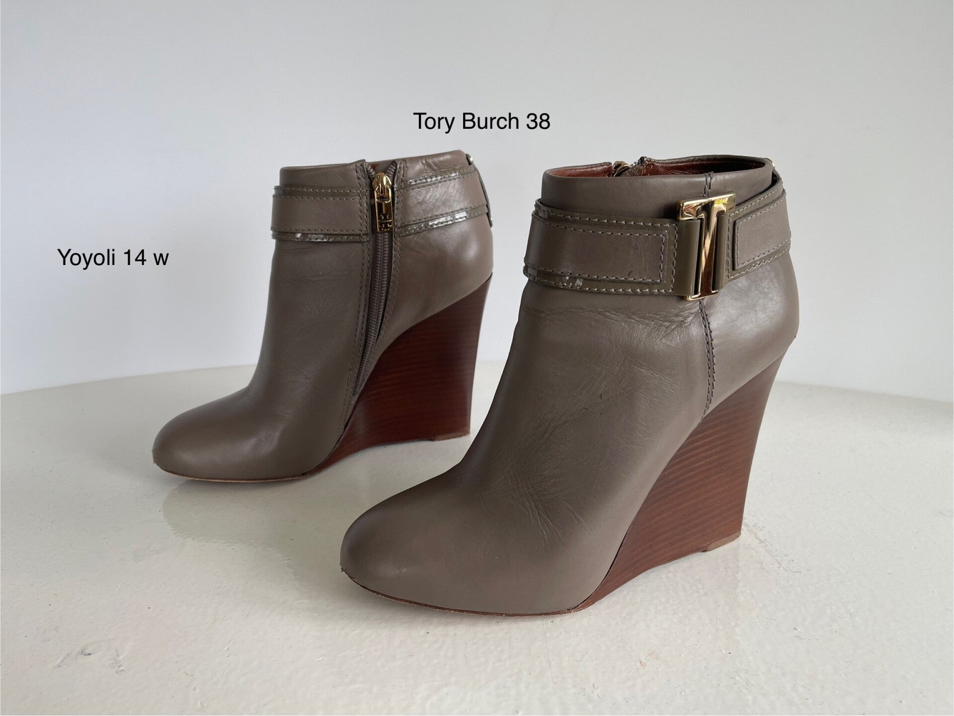 14W) Tory Burch 8M 38 donkergrijs taupe leren enkellaarzen