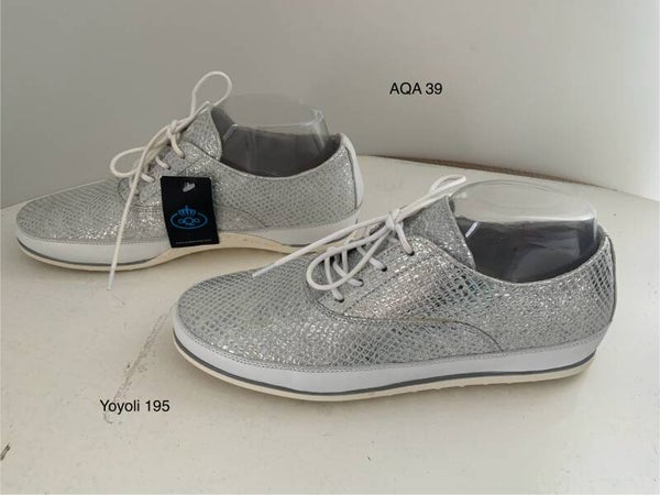 195) AQA 39 sneakers leer zilver-wit