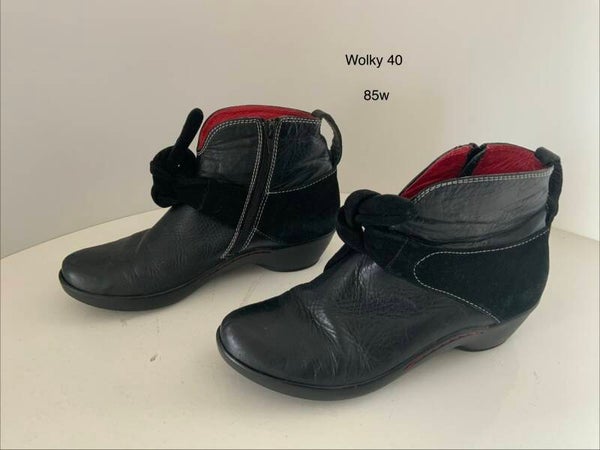 85W) wolky 41 zwarte leren enkellaarzen