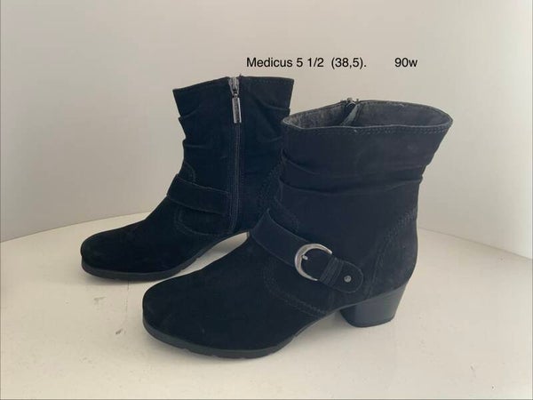 90W) Medicus 5 1/2(38,5) zwarte leren enkellaarzen
