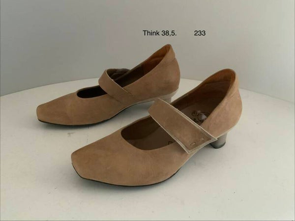 233) Think 38,5 bruine leren band pumps schoenen