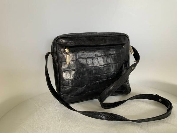 Disting  vintage zwart lederen crossbody tas