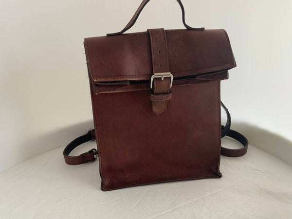 Laauw bruine- bordeaux leren rugtas - schoudertas -handtas