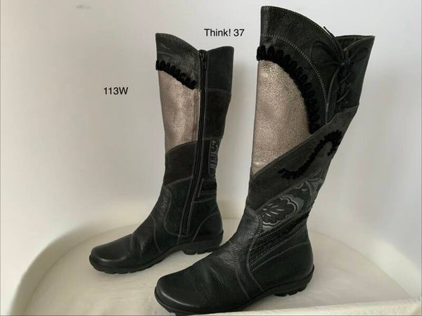 113W Think! 37 zwarte -zilver leren laarzen
