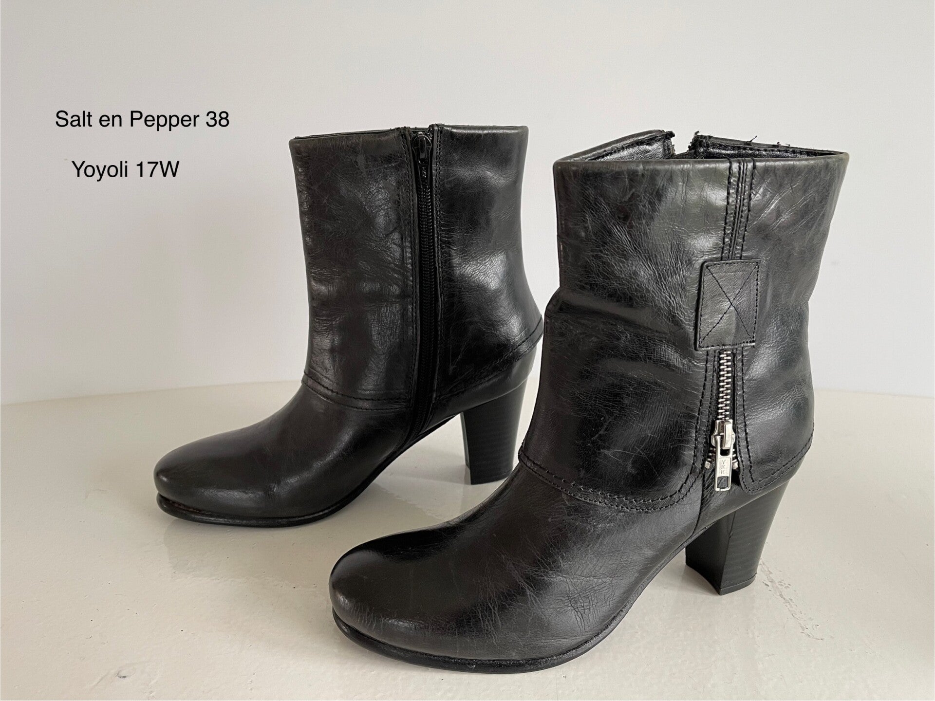 17W) Salt en Pepper 38 zwart leren enkellaarzen met rits