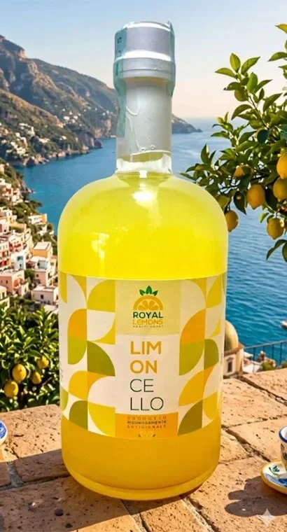 Bottiglia di Limoncello artigianale prodotto con infusione di scorze di Limone Sfusato di Amalfi IGP.