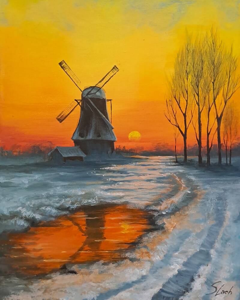 Zachód zimą (40x50cm) - 400 PLN
