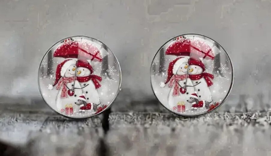 Schneemannpärchen-Ohrringe rund