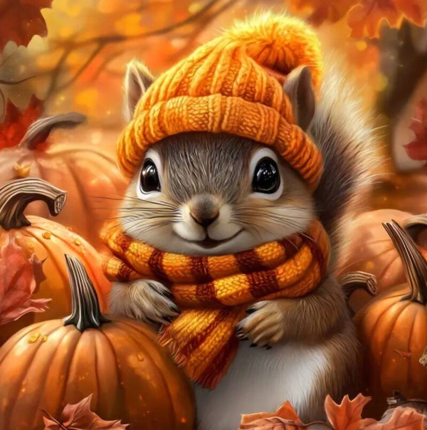 DP Bild Eichhörnchen im Kürbis-Herbst-Look