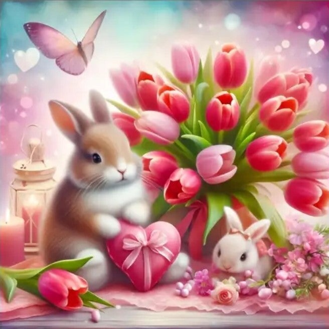 DP Bild Häschen mit Tulpenstrauß