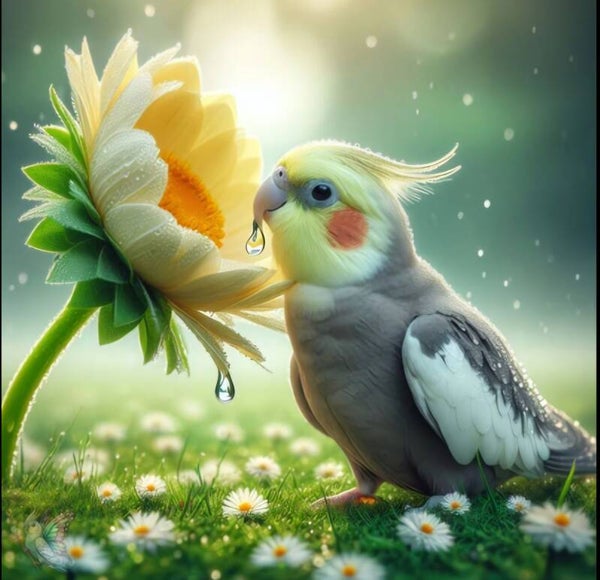 DP Bild Nymphensittich auf der Blumenwiese