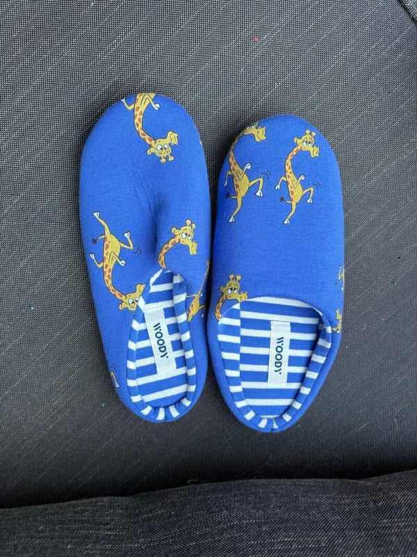 Woody Outlet pantoffels instappers giraf blauw