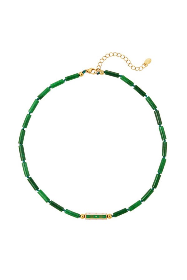 Ketting platte kralen - groen stone