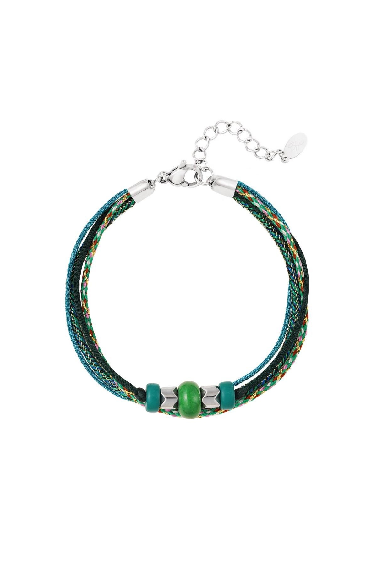 Armband touw met kralen Green & Silver Rope