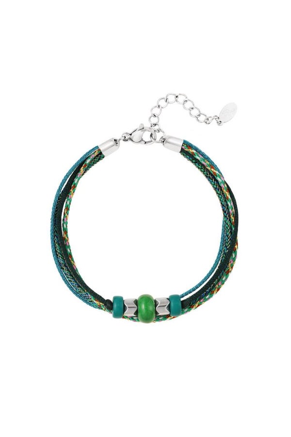 Armband touw met kralen Green & Silver Rope
