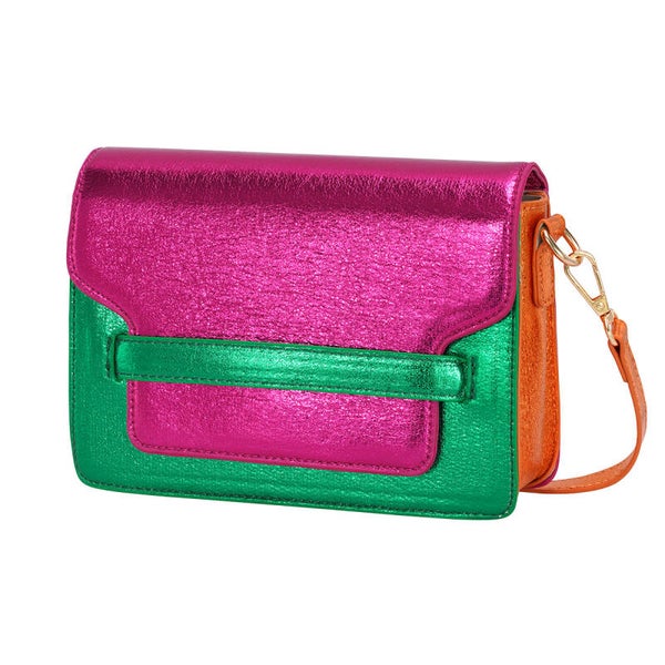 VIP-QUEEN® PU-LEREN SCHOUDERTAS MULTICOLOR COLORBLOCK METALLIC