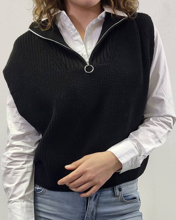 Gebreide trui mouwloos met rits (Minus)