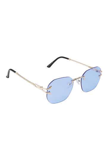 VQ® ZONNEBRIL RONDE GLAZEN GOUDEN DETAIL BLAUW 0511715-206