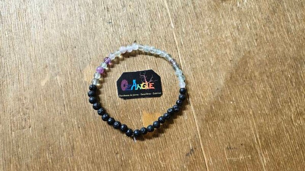 Bracelet élastique en fluorite et roche volcanique "Ancrage et canalisation des énergies"