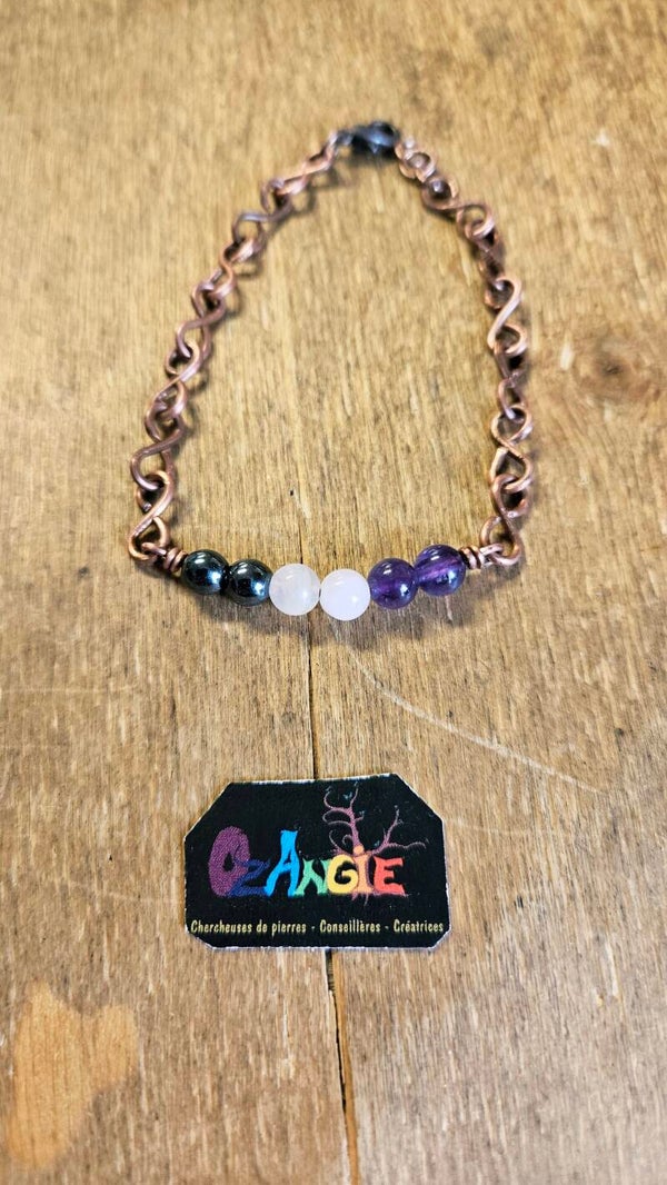 Bracelet "Energy" avec Hématite, Améthyste et Quartz rose