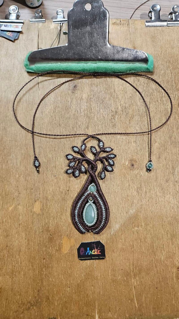 Collier réglable Arbre de vie en Aventurine verte
