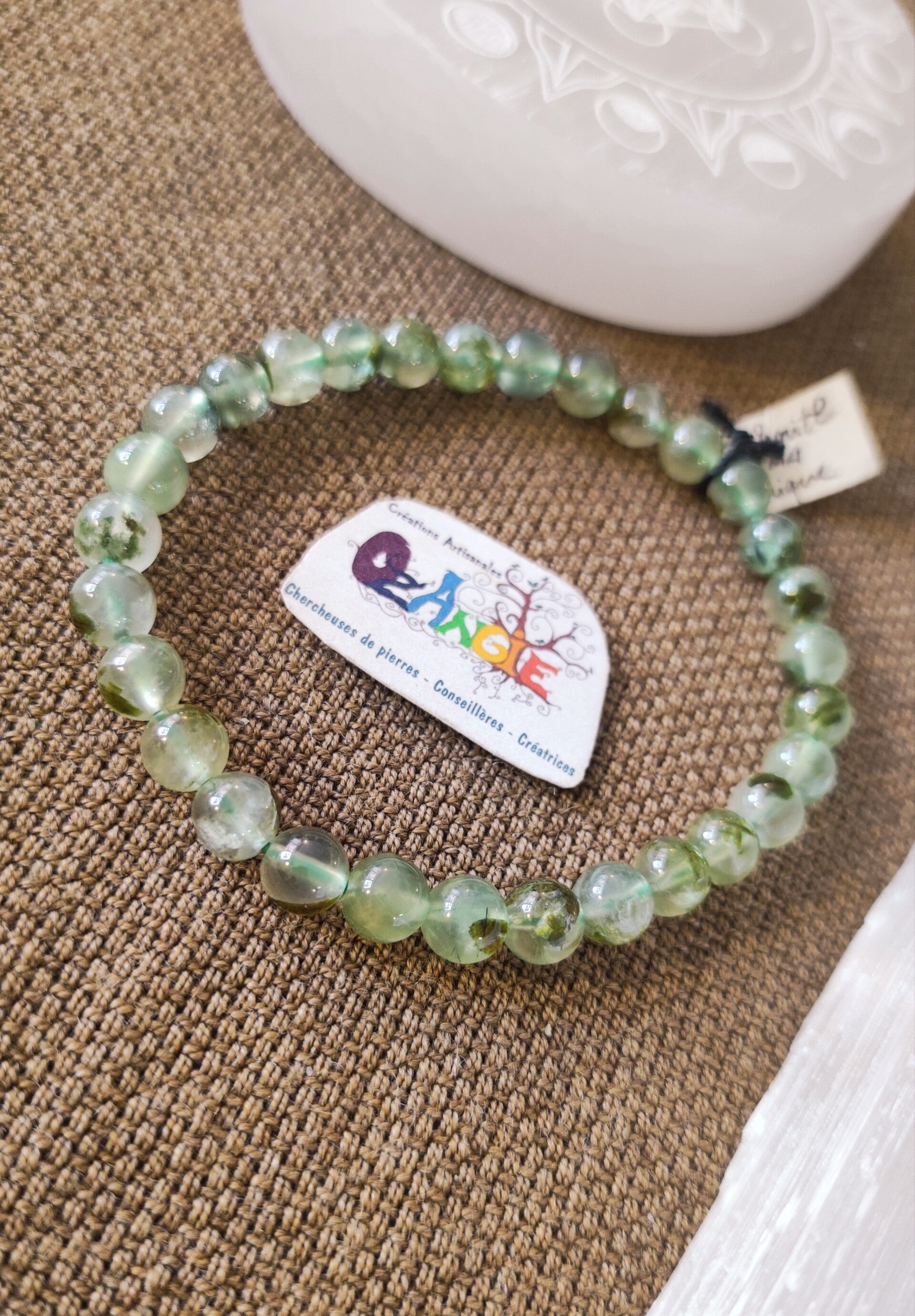 Bracelet élastique en préhnite d'Afrique du Sud