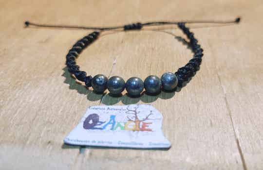Bracelet réglable micro macramé en pyrite