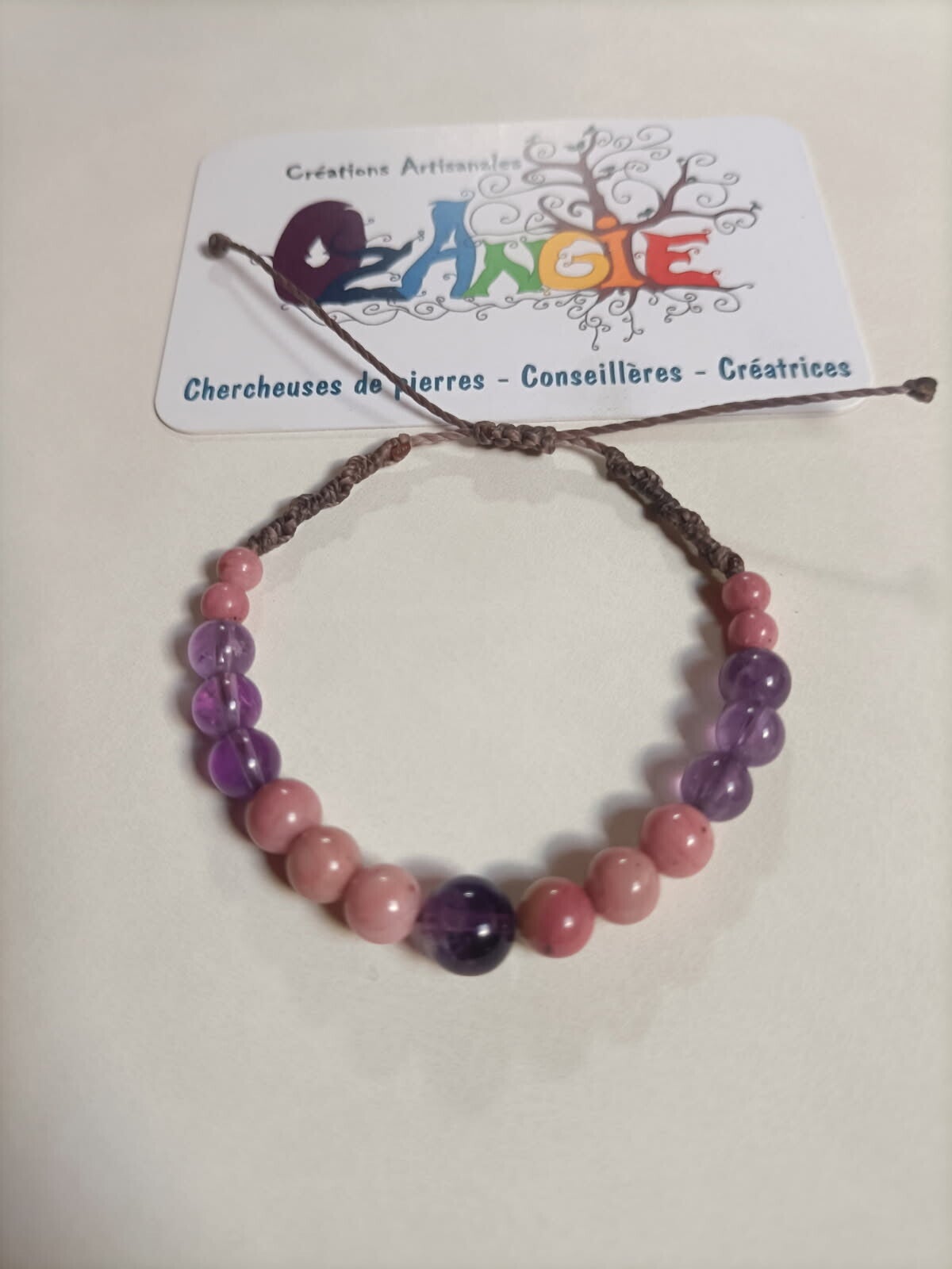 Bracelet réglable en Améthyste et Rhodonite