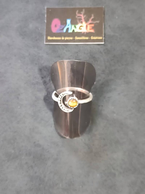Bague Lune réglable en Œil de tigre