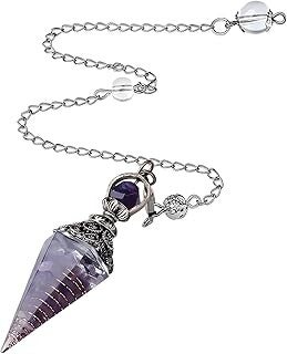 Amethyst Crystal Pendulum for Divination & Ghost Hunting | Hexagonal Reiki Healing Crystal Point Gemstone Dowsing Tool for Meditation, Chakra Balancing, Scrying & Wicca Altar Supplies