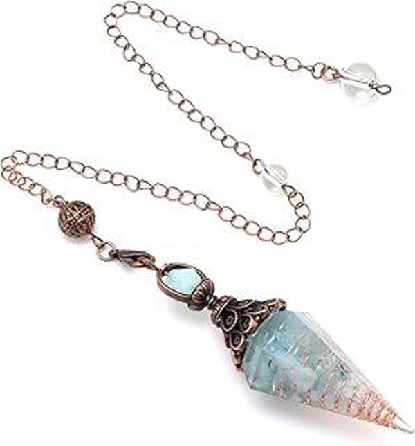 Aquamarine Crystal Pendulum - Vintage Hexagonal Reiki Gemstone Point Dowsing Tool for Chakra Balance, Meditation, Wicca & Paranormal Divination