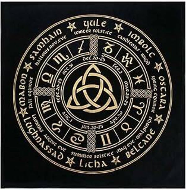 Namvo Altar Cloth – Triple Astrology Pentagram Wheel of the Year Tarot Tablecloth for Divination, Witchcraft & Spiritual Rituals