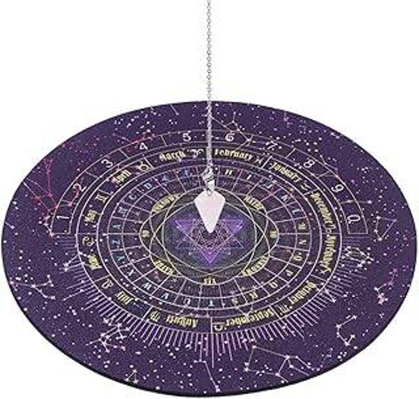 Star Pendulum Board Mat with Crystal Necklace Kit - Wooden Altar Tarot Card Pad for Dowsing, Witchcraft & Wicca Altar Supplies