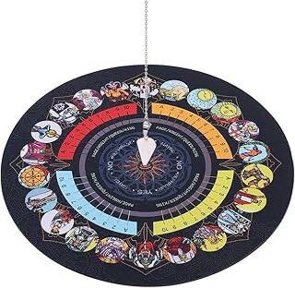 Pendulum Board Mat with Crystal Necklace Kit - Wooden Altar Tarot Card Pad for Divination, Witchcraft & Wicca Altar Supplies