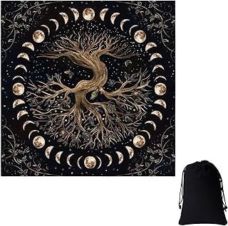 Moon Phase Tree of Life Tarot Reading Cloth – Premium Velvet Altar Cloth for Tarot, Oracle Cards, Divination & Spiritual Rituals