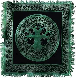 Indian Consigners Green Celtic Tree of Life Altar Cloth – Wiccan Tarot Reading Cloth, Divination Mat & Spiritual Wall Hanging