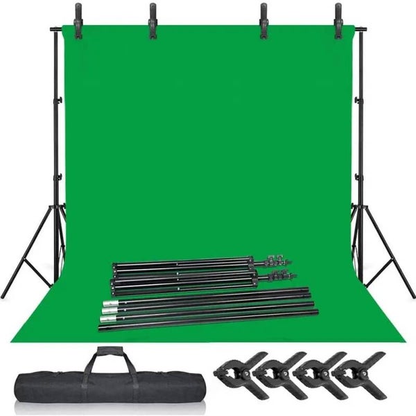 Green Screen Backdrop Stand Kit 6.5x10ft – Complete Chroma Key Background Support System with Backdrop & Clamps for Photography, Streaming & Video Production