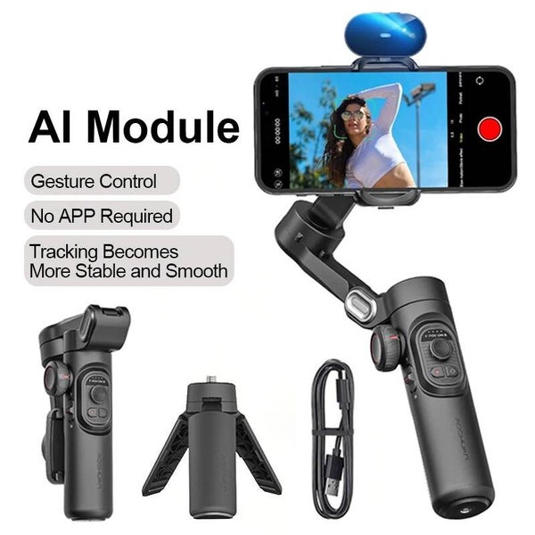 AOCHUAN Smart XE 3-Axis Smartphone Gimbal Stabilizer with Fill Light & AI Face Tracking – Vlogging and Video Recording for iPhone & Android