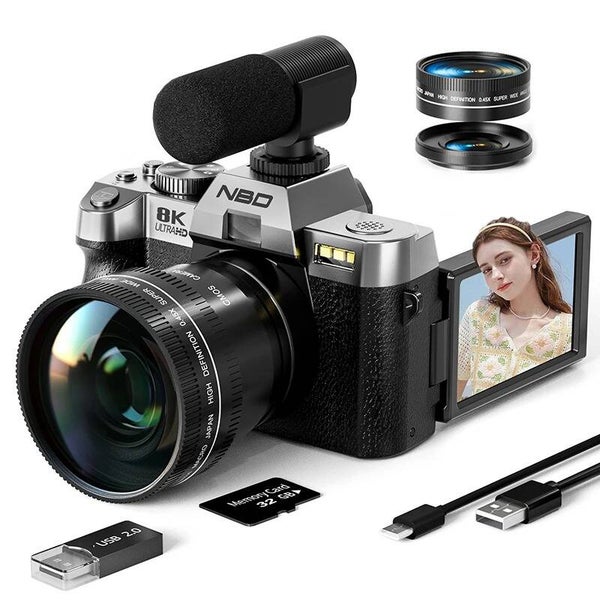 NBD 8K Vlogging Camera 64MP Digital Camera with Autofocus, Flip Screen & 16X Zoom – Compact YouTube Camera with Optical Viewfinder