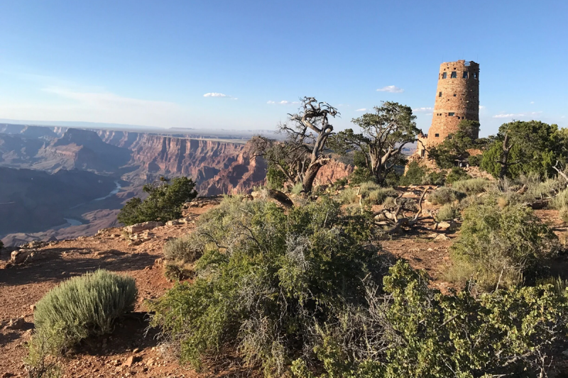 Uitzicht over de Grand Canyon met de Desert View Watchtower