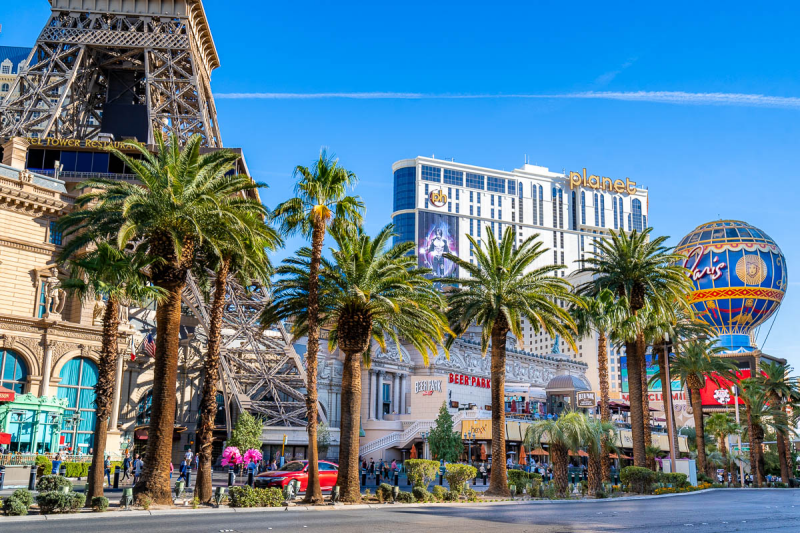 Las Vegas Strip met hotels en bezienswaardigheden in West-Amerika