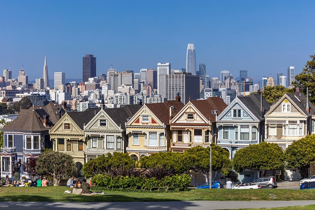 Skyline van San Francisco met de Painted Ladies in Californië