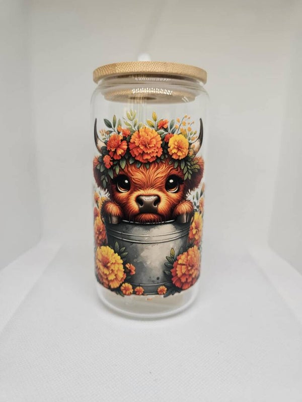 16oz Baby Highland Cow Floral Tumbler – Country Charm Drinkware