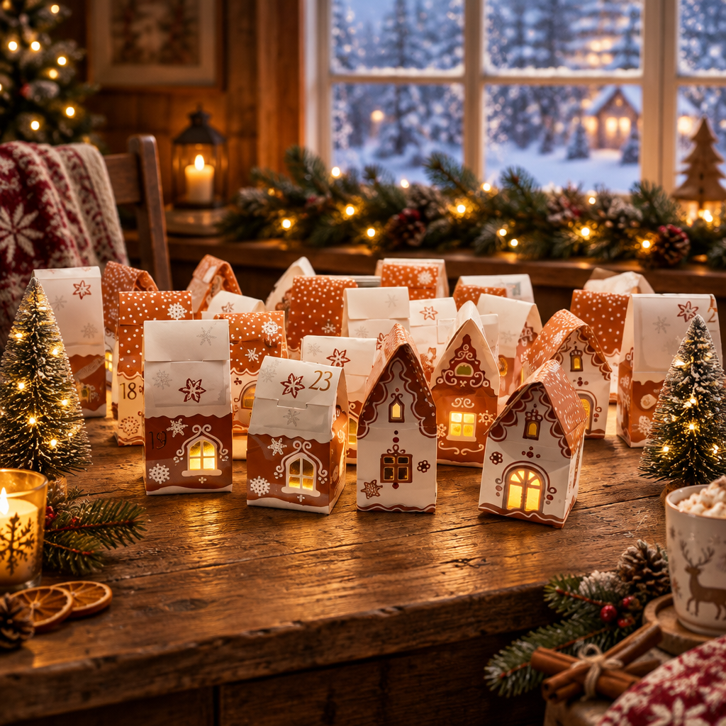 Wichtel-Weihnachtskalender mit 2 beleuchteten Wichteln