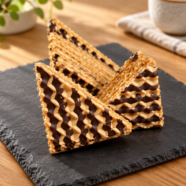 Waffeln mit Karamellgeschmack-Füllung und Kakaoüberzug