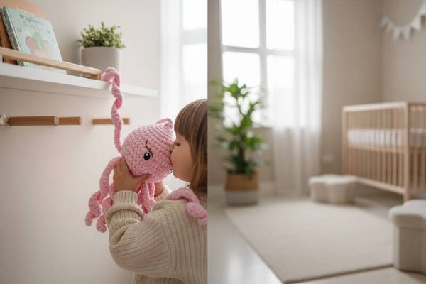 Pieuvre rose au crochet en fil chenille