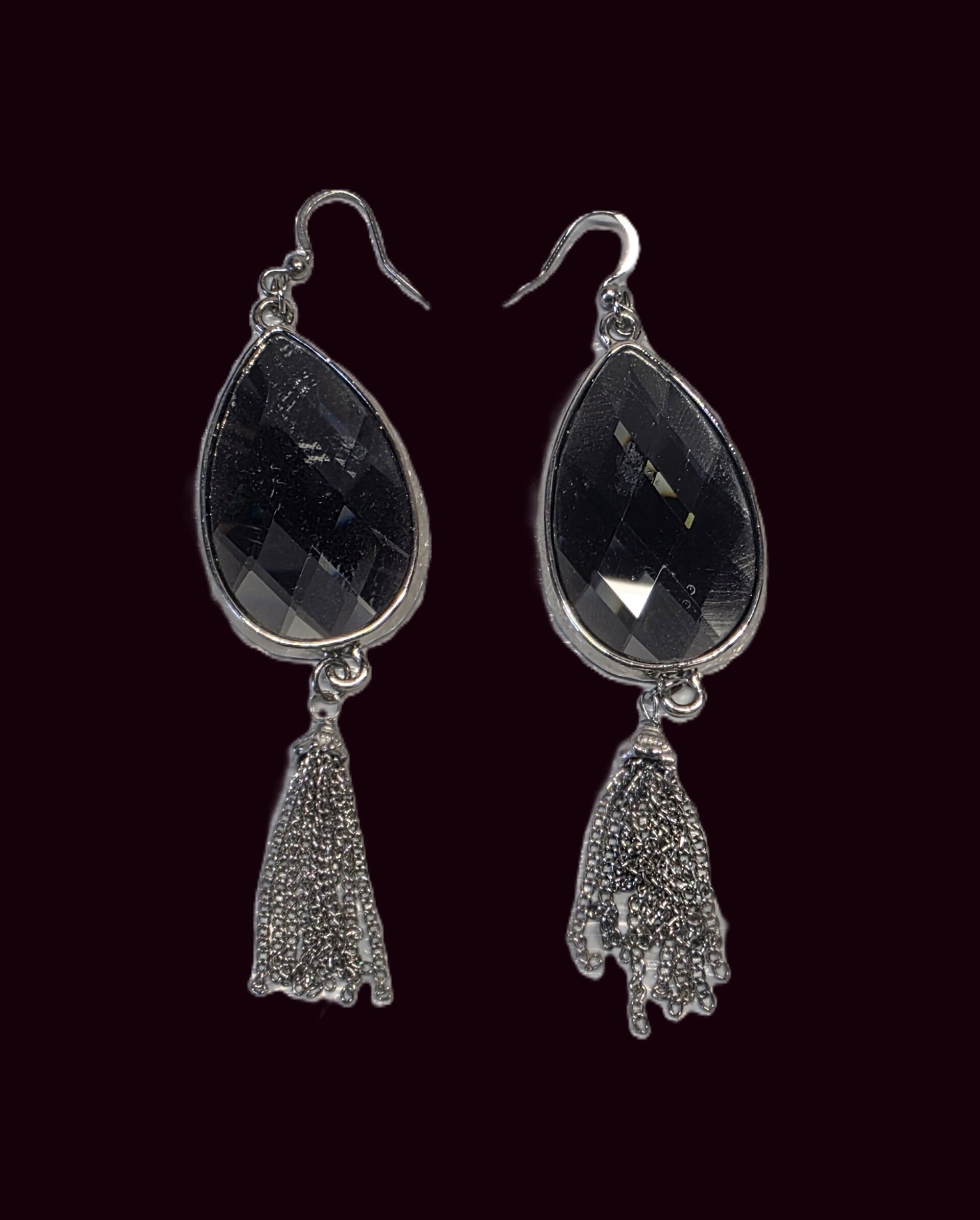 SILVER BLACK DIAMOND TEARDROP EARRINGS